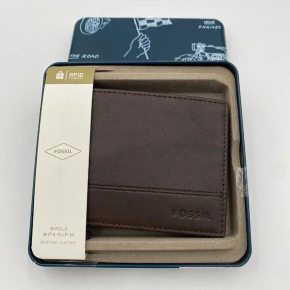 Fossil | Bags | Fossil Brooks Flip Id Bifold Wallet Sml51121 Dark 